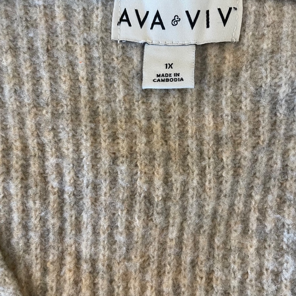 Ava and Viv 1X Oatmeal heather Beige Ribbed Cozy V-Neck Sweater 1X EUC - Picture 2 of 4